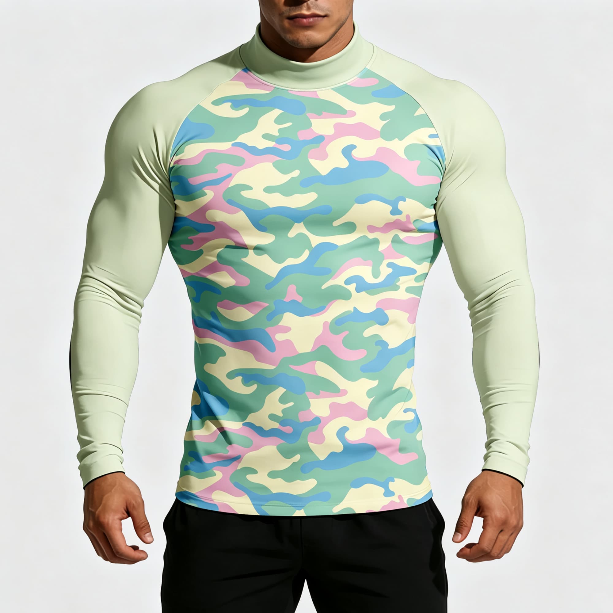 Men Pastel Camouflage Print Mo - Base Layer Top 评论和价格