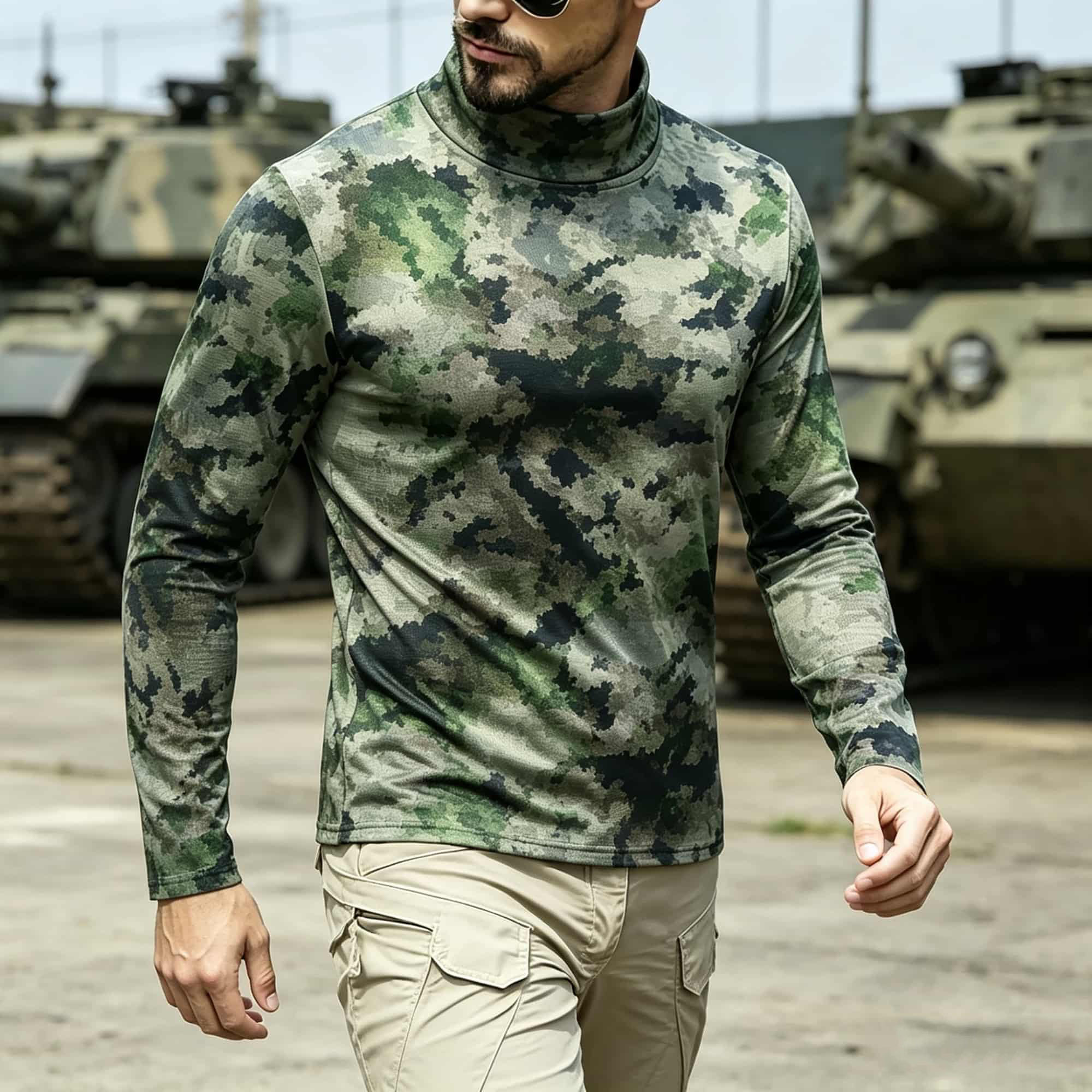 Men Tactical Camouflage Print  - Base Layer Top 评论和价格